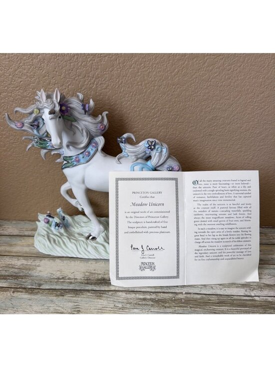 Princeton Gallery Other - Princeton Gallery Meadow Unicorn Porcelain Figure 2001 Butterflies Flowers w/COA